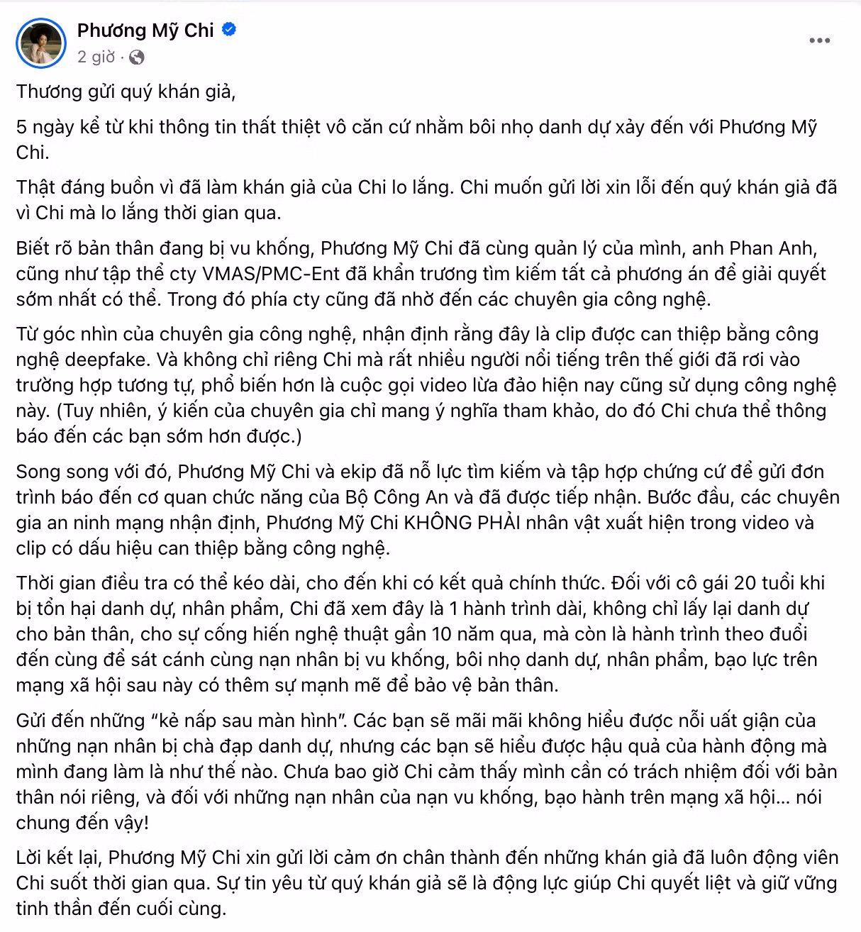 Nguyên văn chia sẻ của Phương Mỹ Chi