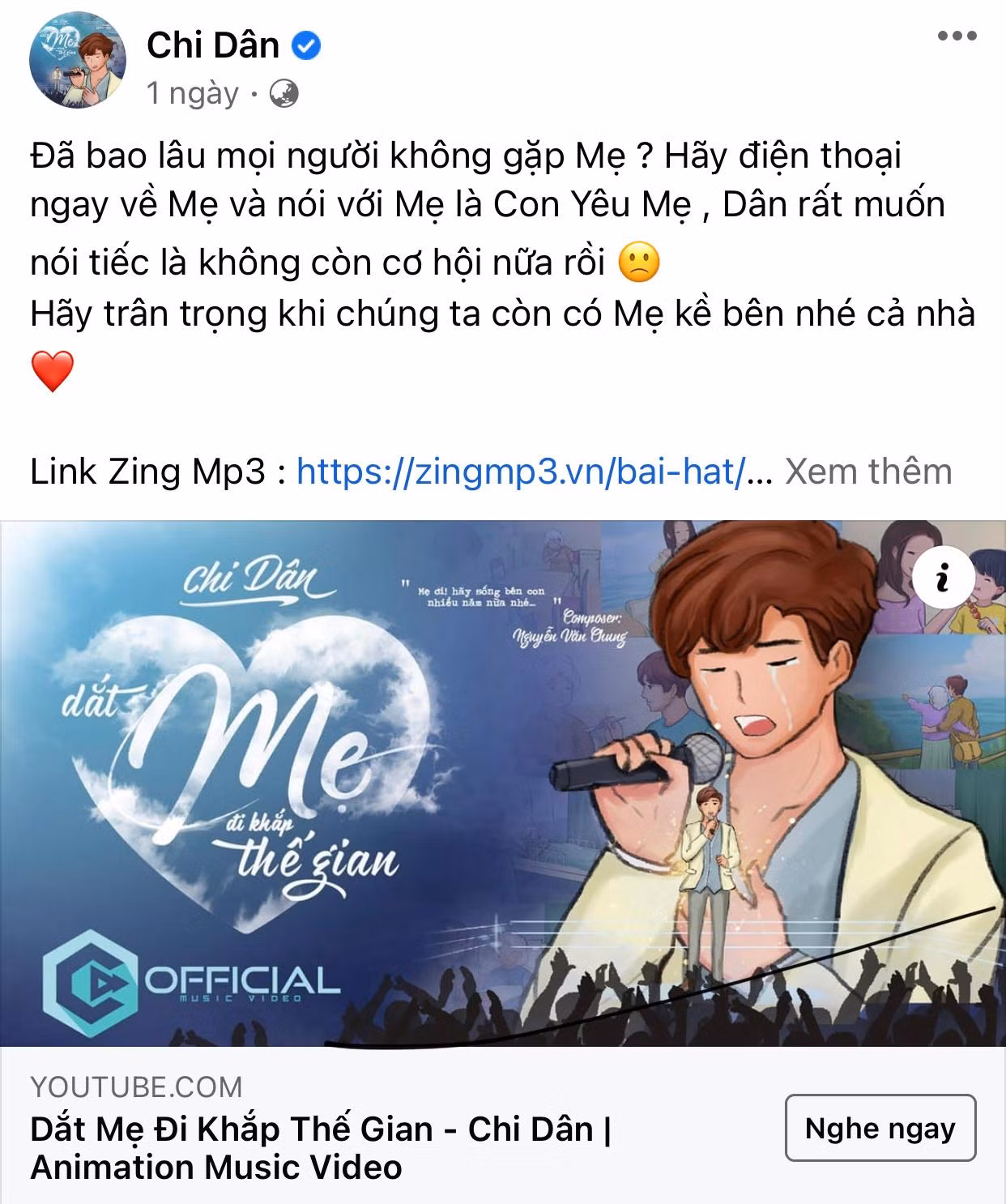 Những chia sẻ xúc động được Chi Dân gửi đến người hâm mộ.