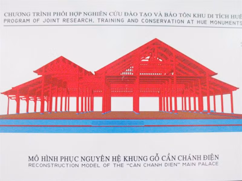 Mô hình phục nguyên bộ khung gỗ điện Cần Chánh. Ảnh: Thanh Tùng