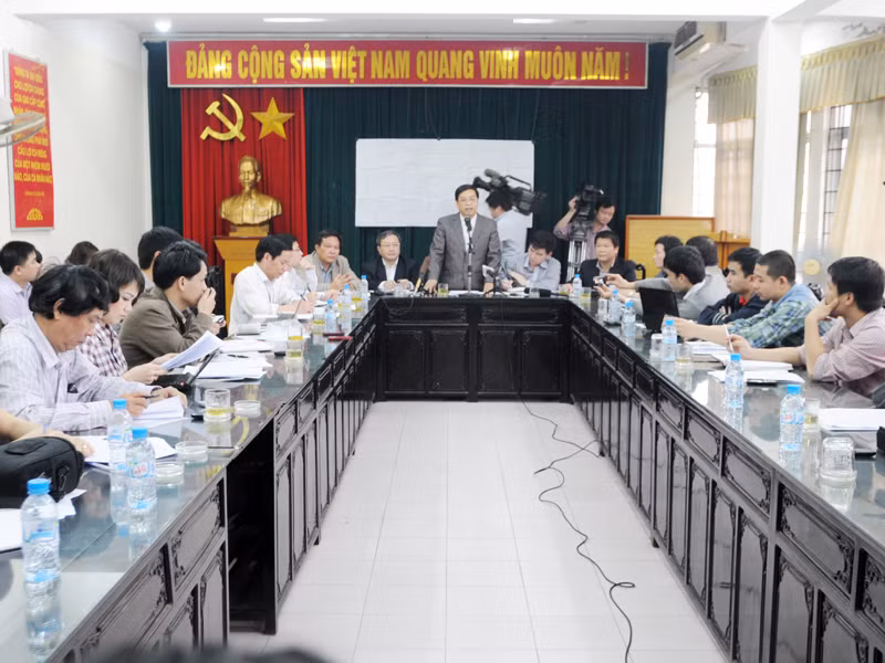 Hội trường buổi họp báo ngày 20-3. Ảnh: Tuấn Nguyễn