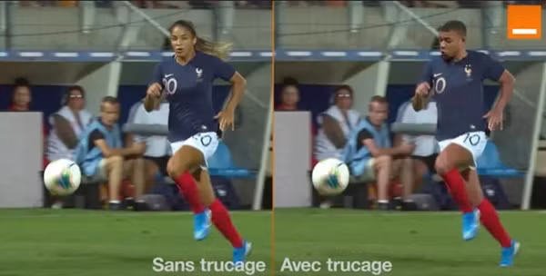 Tưởng là Mbappé mà cũng không phải: Hình ảnh gốc (trái) và hình ảnh được chỉnh sửa (phải). Ảnh: Orange France.