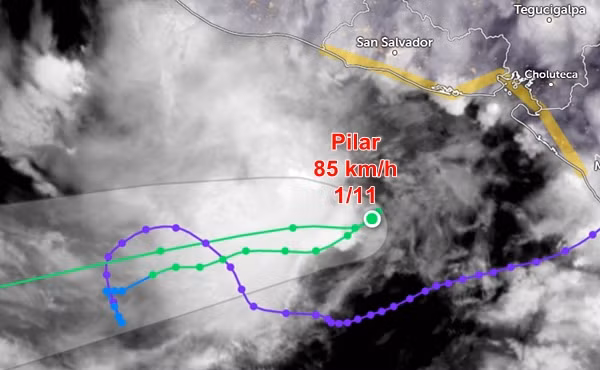 Vị trí hiện tại và đường đi phức tạp của bão Pilar. Ảnh: Zoom Earth, JTWC.