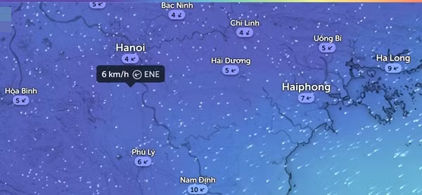 Gió mùa Đông Bắc về Hà Nội và các tỉnh thành phía Bắc nước ta vào sáng 6/11. Ảnh: Zoom Earth, OpenStreetMap.