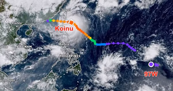Một nhiễu động mới xuất hiện đang "nối đuôi" bão Koinu. Ảnh: Zoom Earth.