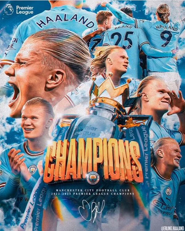Hình ảnh Haaland đăng sau khi Man City vô địch Ngoại hạng Anh. Ảnh: Instagram. Hình ảnh Haaland đăng sau khi Man City vô địch Ngoại hạng Anh. Ảnh: Instagram.