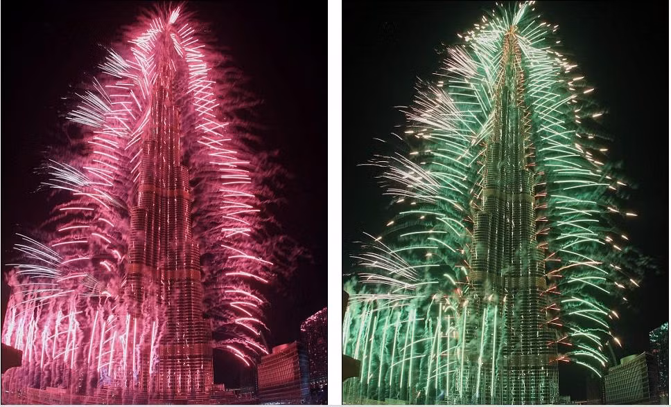 Tòa tháo tại Dubai dường như đang nổ tung bởi màn pháo hoa rực rỡ đón năm mới 2013
