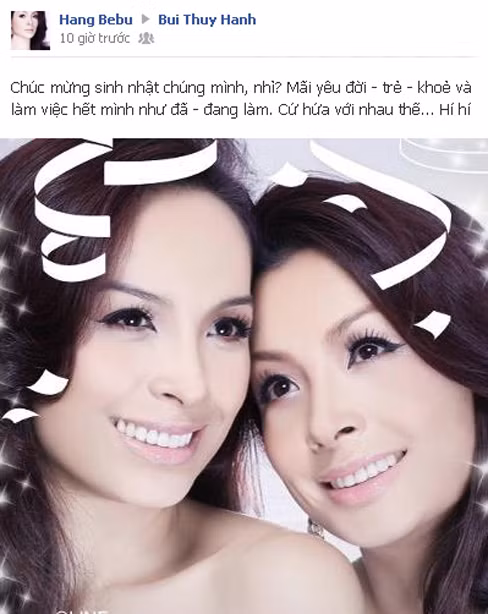 Facebook của Thúy Hạnh ngập tràn những lời chúc mừng ngày sinh nhật của cô và Thúy Hằng. Facebook của Thúy Hạnh ngập tràn những lời chúc mừng ngày sinh nhật của cô và Thúy Hằng
