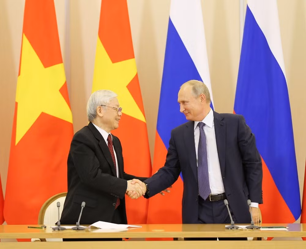Tổng Bí thư Nguyễn Phú Trọng gặp Tổng thống Nga Vladimir Putin trong chuyến thăm Nga năm 2018 Ảnh: TTXVN Tổng Bí thư Nguyễn Phú Trọng gặp Tổng thống Nga Vladimir Putin trong chuyến thăm Nga năm 2018 Ảnh: TTXVN
