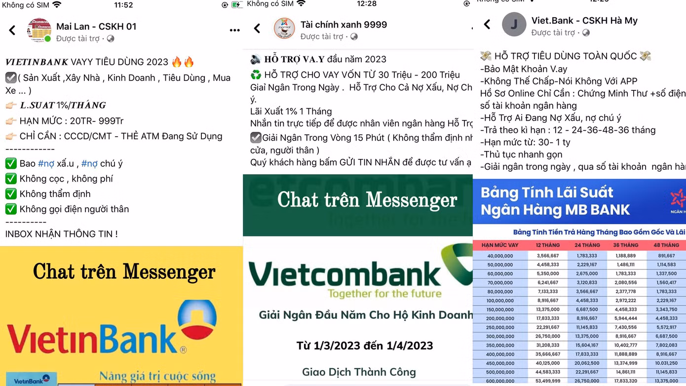Nhan nhản các quảng cáo có logo, thương hiệu các ngân hàng lớn trong các bài cho vay tiêu dùng, kinh doanh, mua nhà, xe trên mạng xã hội. Nhan nhản các quảng cáo có logo, thương hiệu các ngân hàng lớn trong các bài cho vay tiêu dùng, kinh doanh, mua nhà, xe trên mạng xã hội.