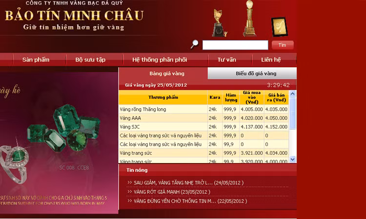 Giá giao dịch vàng miếng của Công ty Vàng bạc Bảo Tín Minh Châu