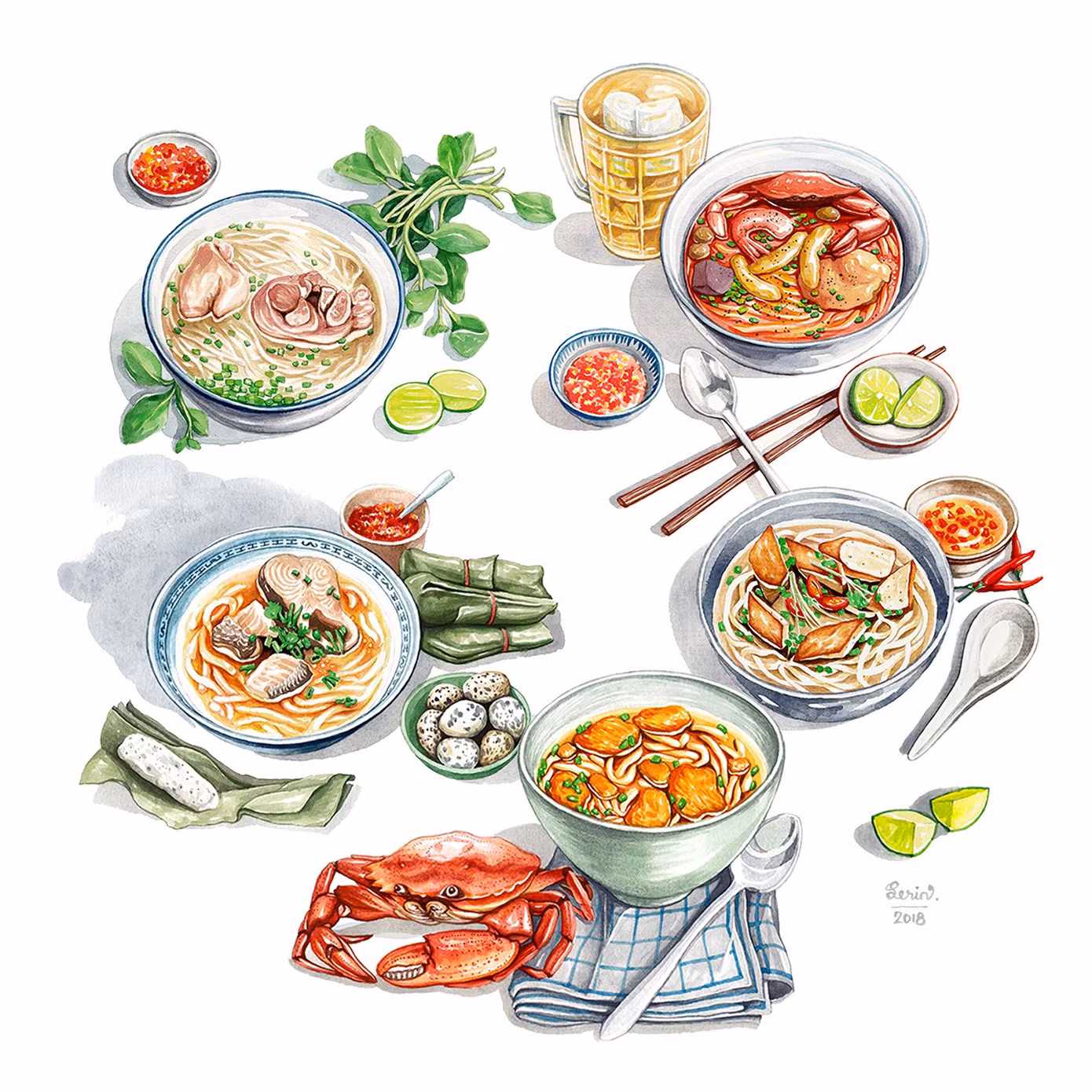 Các loại bánh canh Việt Nam qua nét vẽ của Lê Rin.