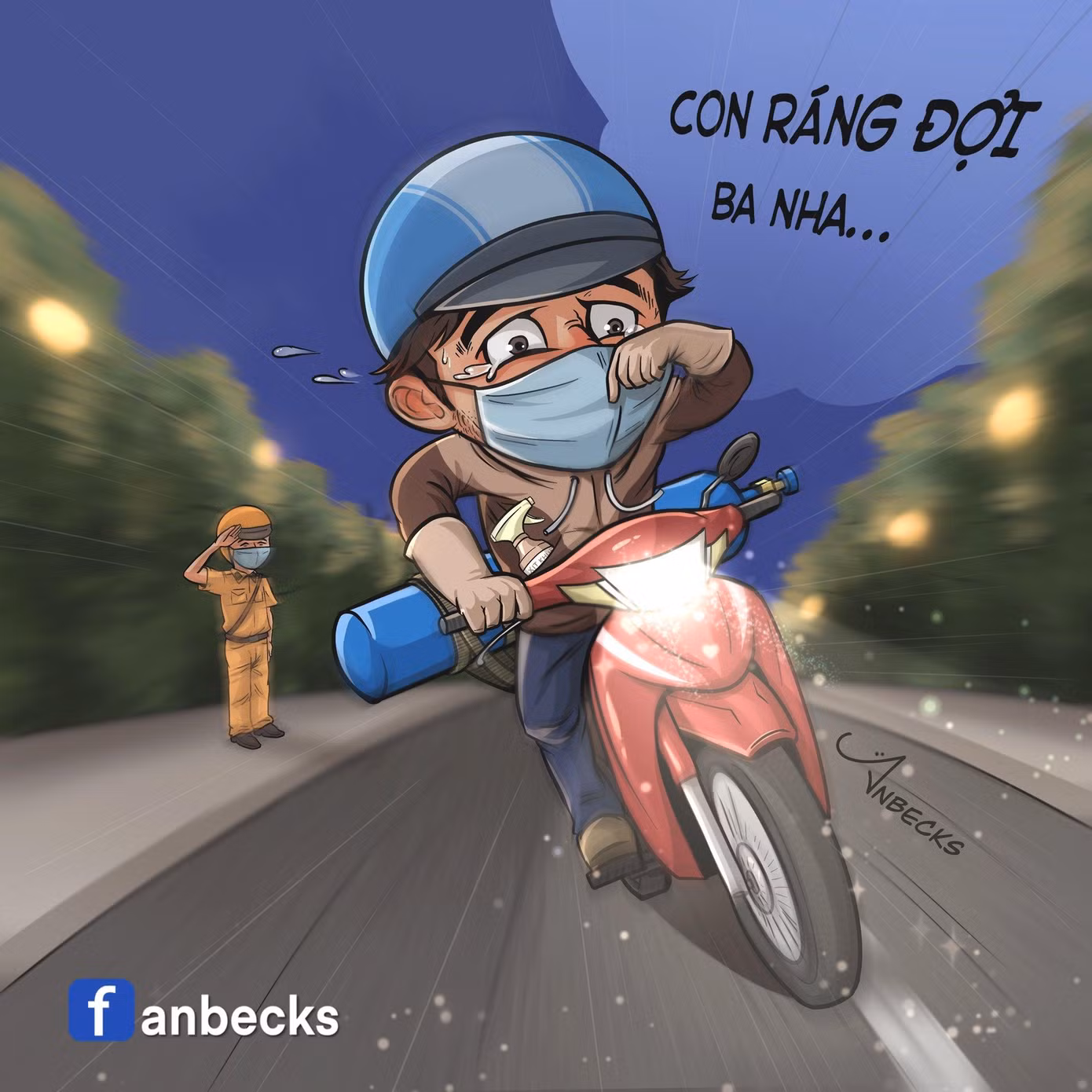 Tranh biếm hoạ người cha ra đường sau 6h tại Sài Gòn để chở bình oxy cho con bị bệnh khiến nhiều người xúc động. Tranh biếm hoạ người cha ra đường sau 6h tại Sài Gòn để chở bình oxy cho con bị bệnh khiến nhiều người xúc động.