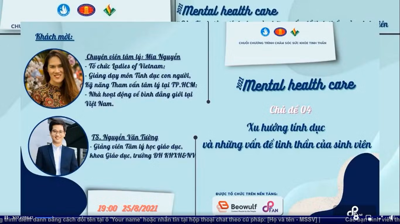 Chương trình “Xu hướng tính dục và những vấn đề tinh thần của sinh viên” được phát trực tiếp trên Fanpage Sức trẻ Nhân Văn.