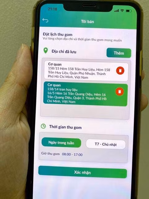 Giao diện app thu gom ve chai do anh Bùi Thế Bảo và chị Đỗ Thị Minh Trang sáng chế. Giao diện app thu gom ve chai do anh Bùi Thế Bảo và chị Đỗ Thị Minh Trang sáng chế.