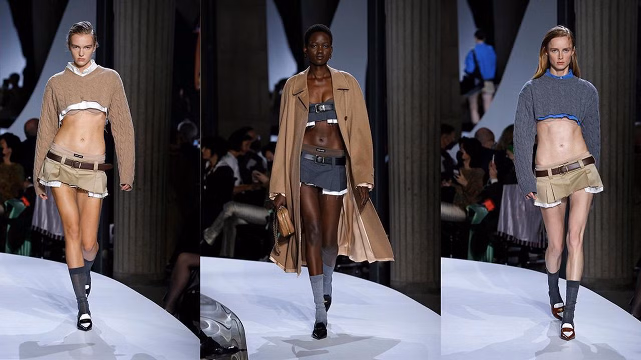 Miu Miu và chiếc váy Y2K cạp siêu trễ bắt trend. Miu Miu và chiếc váy Y2K cạp siêu trễ bắt trend.