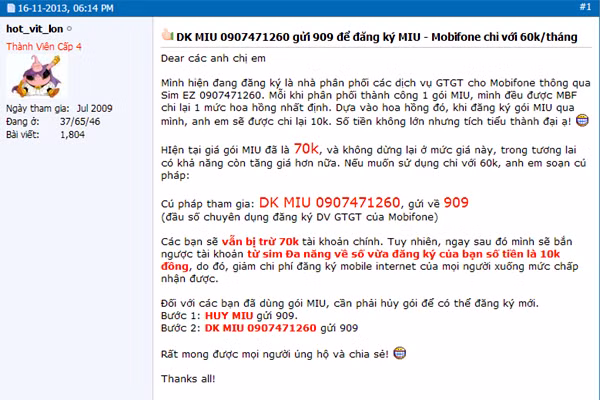 Trên diễn đàn, nickname này khẳng định việc hoàn trả 10.000 đồng là thật 100%. (Ảnh: Vietnam+)