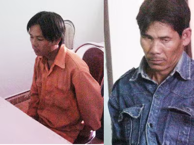 Hai đối tượng Hường (phải) và Hoa (trái) tại trụ sở Công an huyện Thăng Bình. Ảnh: Pháp luật Việt Nam