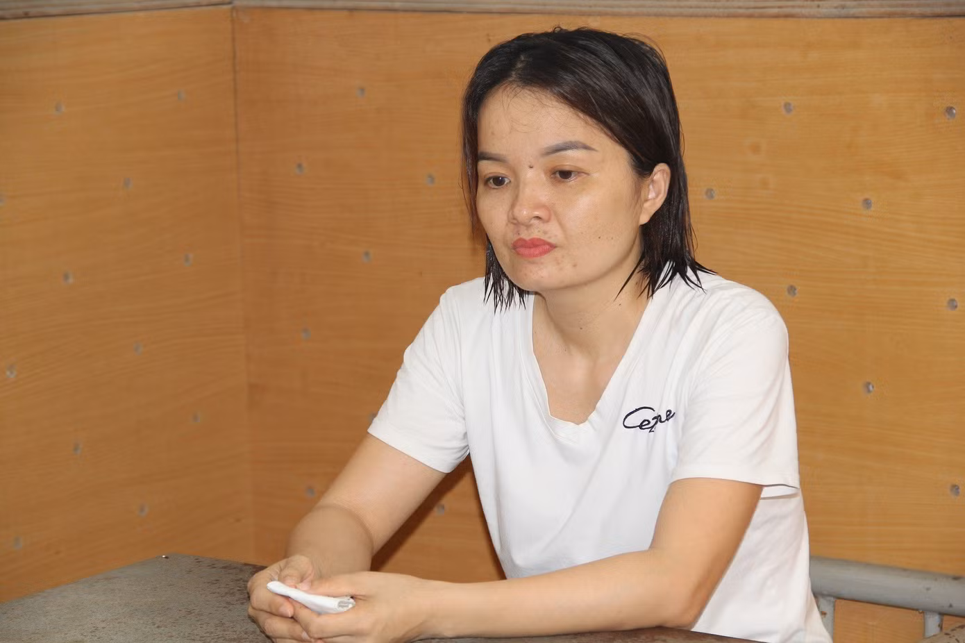 Đối tượng Phan Thị Hòa tại công an. Đối tượng Phan Thị Hòa tại công an.