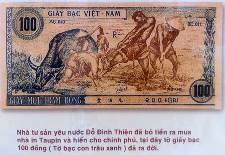 Tờ giấy bạc 100 đồng (tờ bạc con trâu xanh) đầu tiên của Việt Nam 
