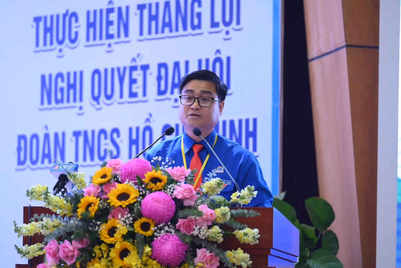 Anh Nguyễn Thanh Tùng - Bí thư Tỉnh Đoàn Tây Ninh phát biểu khai mạc Đại hội. (Ảnh: Việt Kiên)