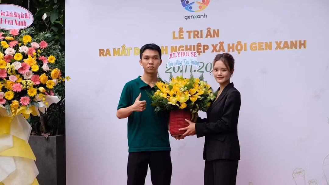 Đặng Thị Thơm trong ngày ra mắt doanh nghiệp xã hội "Gen Xanh" do cô sáng lập.
