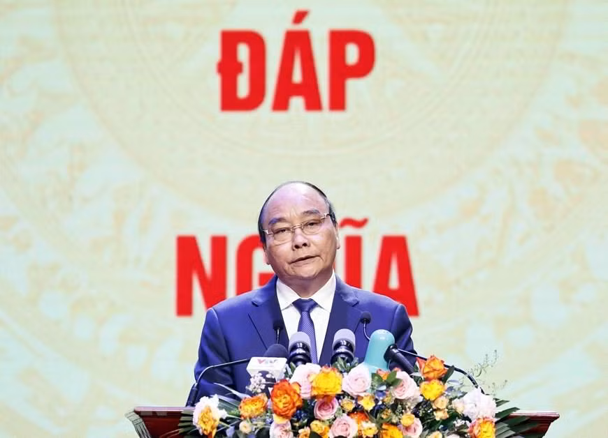 Chủ tịch nước Nguyễn Xuân Phúc phát biểu. (Ảnh: Thống Nhất/TTXVN) Chủ tịch nước Nguyễn Xuân Phúc phát biểu. (Ảnh: Thống Nhất/TTXVN)