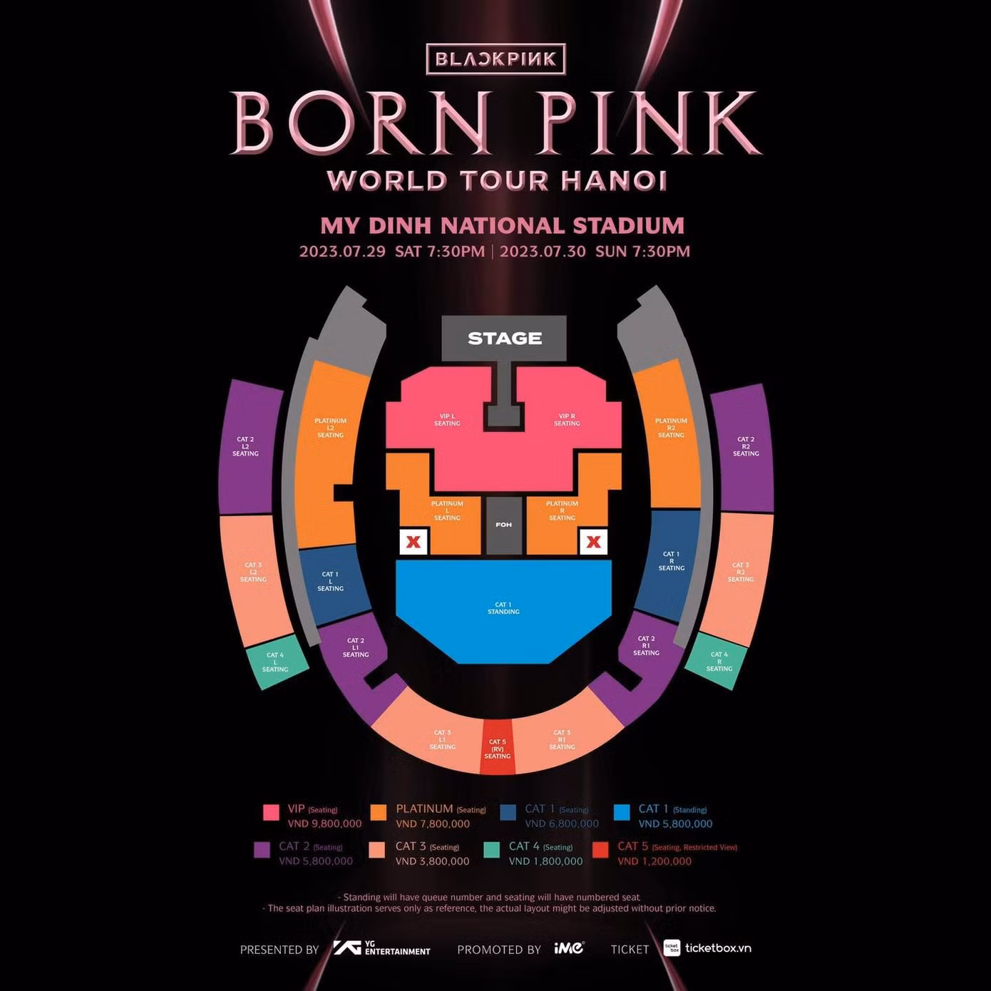 Sơ đồ và giá vé concert Born Pink tổ chức tại Hà Nội vào cuối tháng 7 tới. Sơ đồ và giá vé concert Born Pink tổ chức tại Hà Nội vào cuối tháng 7 tới.