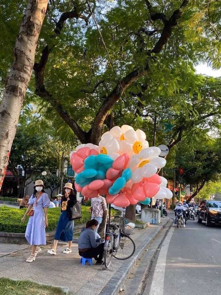 Bóng bay hoa cúc với đa dạng màu sắc hút mắt. - Ảnh: Lang Thang Hà Nội Bóng bay hoa cúc với đa dạng màu sắc hút mắt. - Ảnh: Lang Thang Hà Nội