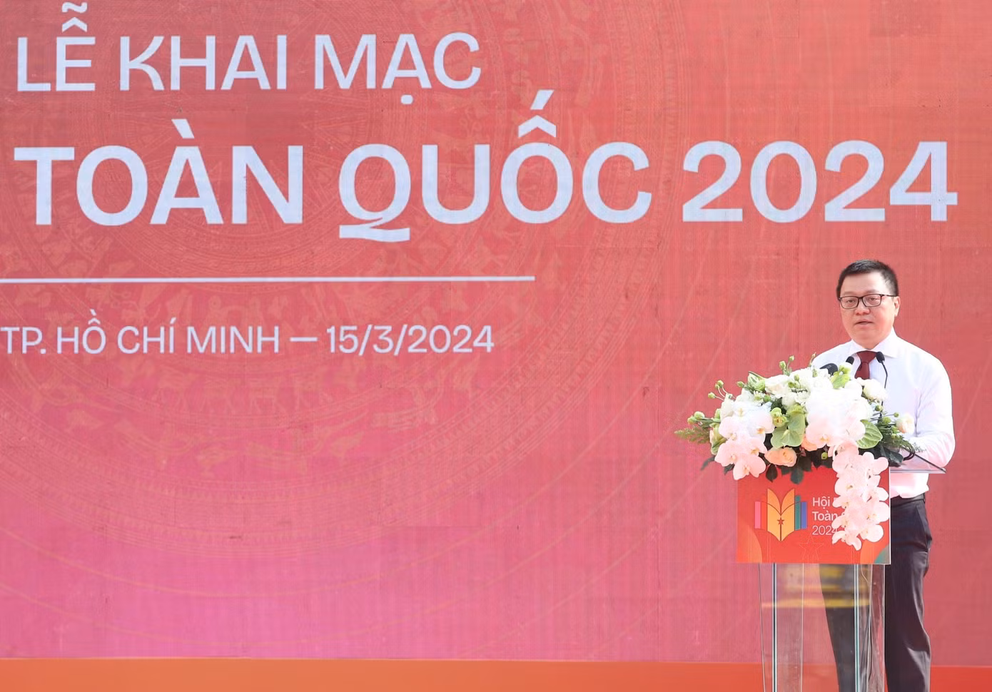 Chủ tịch Hội Nhà báo Việt Nam Lê Quốc Minh phát biểu khai mạc Hội báo toàn quốc.