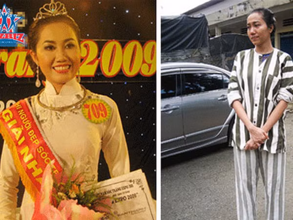 Mỹ Xuân lúc đăng quang Người đẹp Sóc Trăng 2009 và trong trại tạm giam