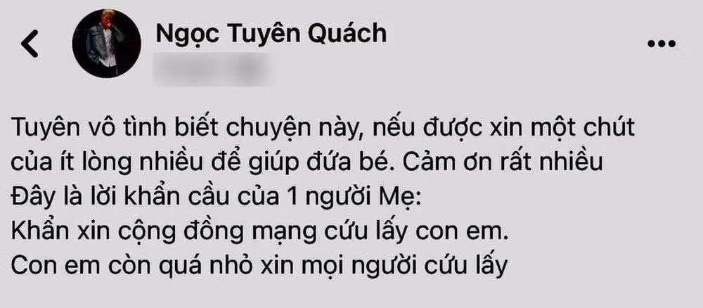 Bài đăng kêu gọi quyên góp của Quách Ngọc Tuyên. Bài đăng kêu gọi quyên góp của Quách Ngọc Tuyên.