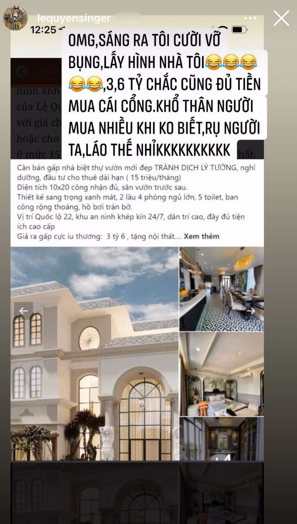 Có kẻ rao bán nhà của Lệ Quyên với giá rất thấp so với giá trị thực.
