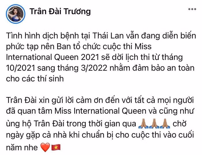 Trân Đài đã sẵn sàng cho đấu trường sắc đẹp MIQ 2021.