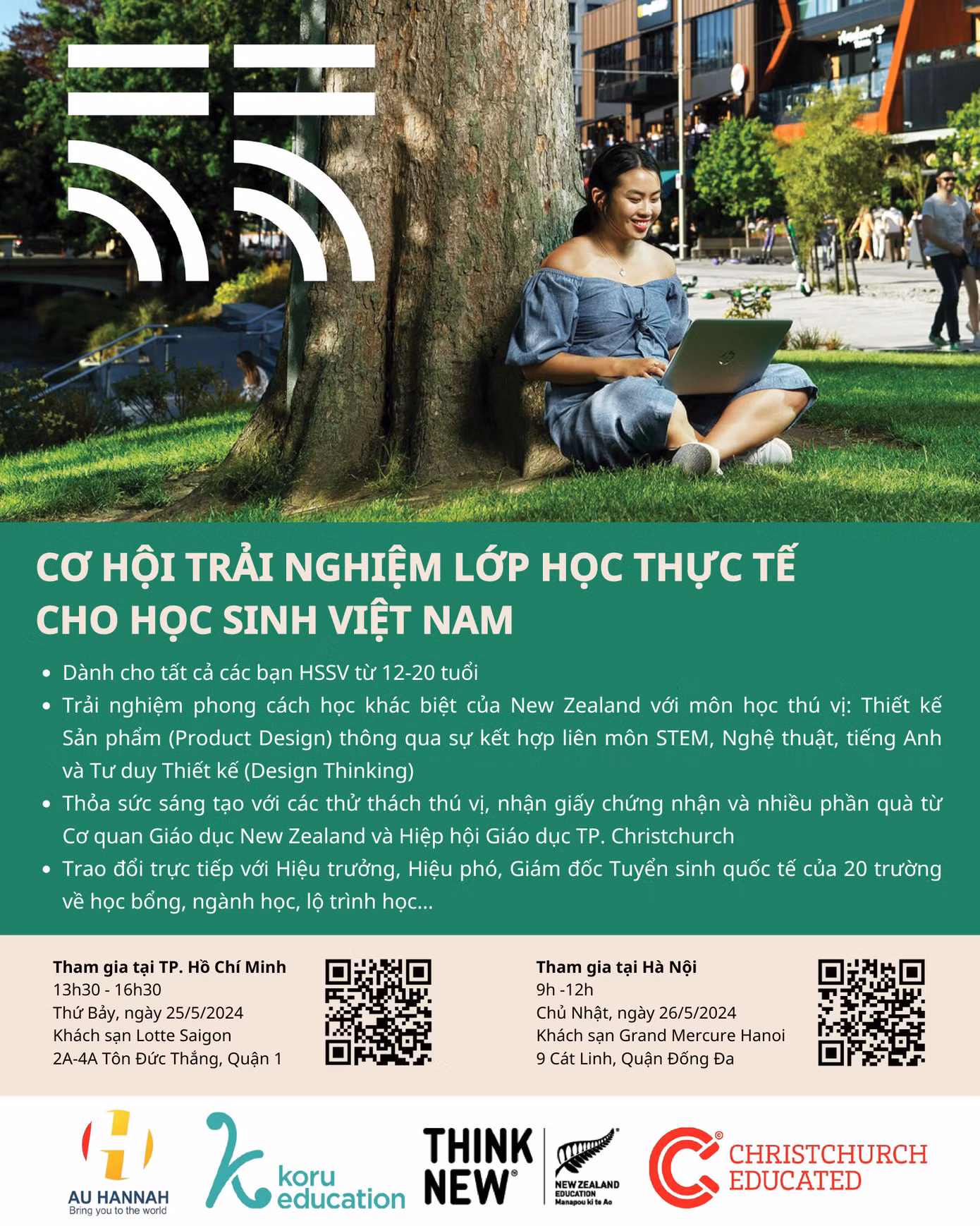 Cơ hội giao lưu trực tiếp với hơn 20 đơn vị giáo dục từ TP. Christchurch để được tư vấn về lộ trình học tập phù hợp với định hướng cá nhân.