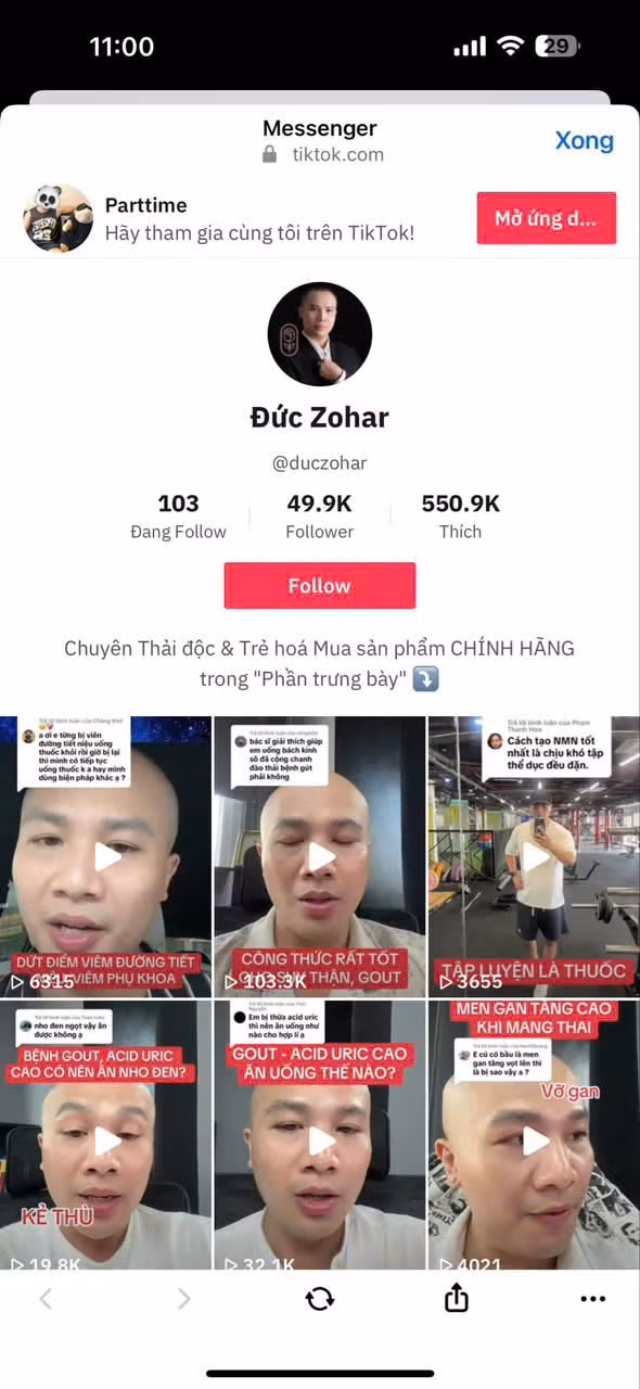Kênh TikTok của Đức Zohar được mọi người ủng hộ nhiệt tình.