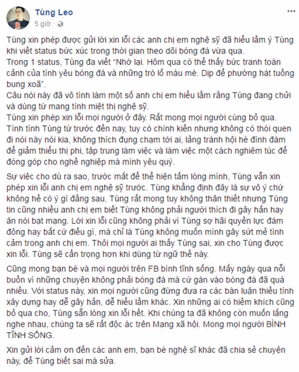 MC Tùng Leo xin lỗi phát ngôn về đêm gala U23 VN khiến Mr Đàm bức xúc ảnh 1