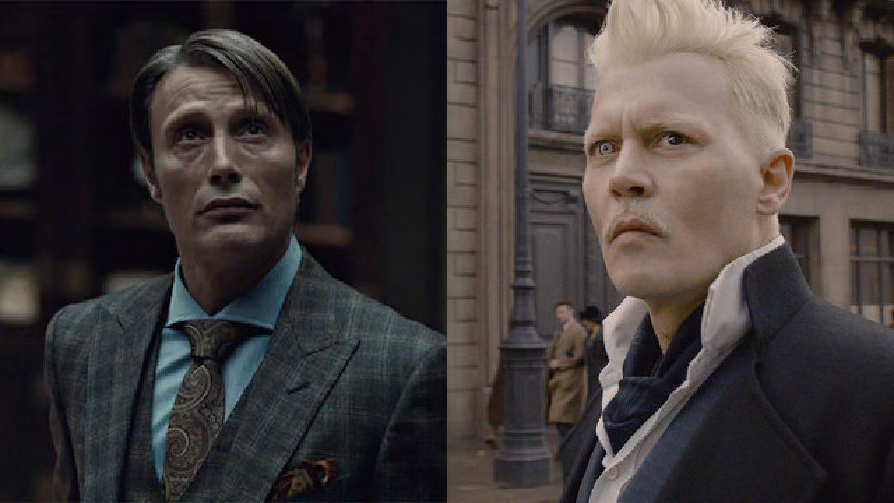 Nam diễn viên Mads Mikkelsen (bên trái) và Johnny Depp trong tạo hình Grindelwald (bên phải). - Nguồn: Internet Nam diễn viên Mads Mikkelsen (bên trái) và Johnny Depp trong tạo hình Grindelwald (bên phải). - Nguồn: Internet