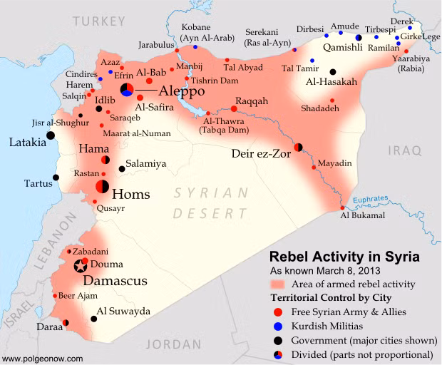 Bản đồ phân vùng các lực lượng đã chia xẻ Syria
