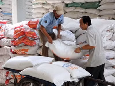 Bốc xếp gạo xuất khẩu tại Công ty Lương thực Đồng Tháp. Ảnh: Đình Huệ(TTXVN)