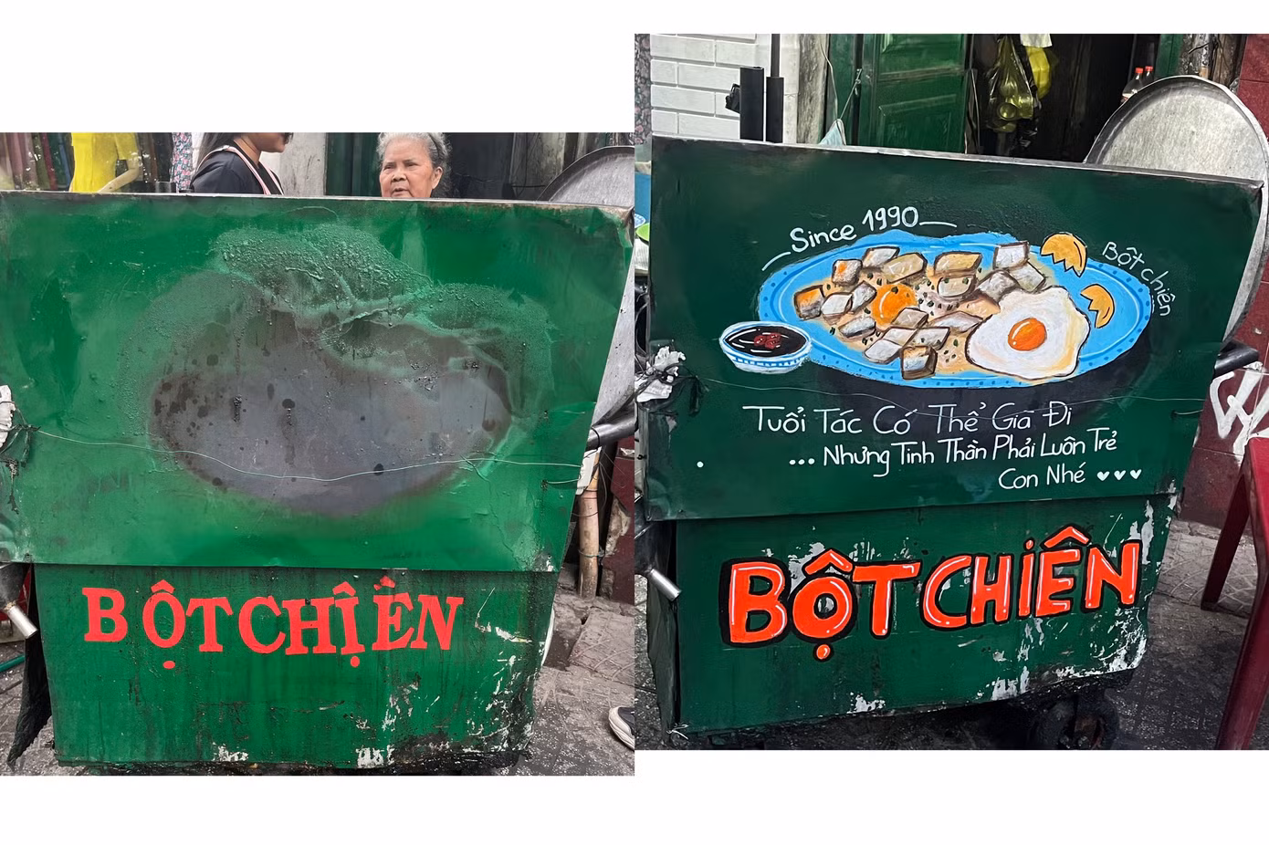 Xe bột chiên trước và sau khi được “thay áo mới”. (Ảnh: NVCC)