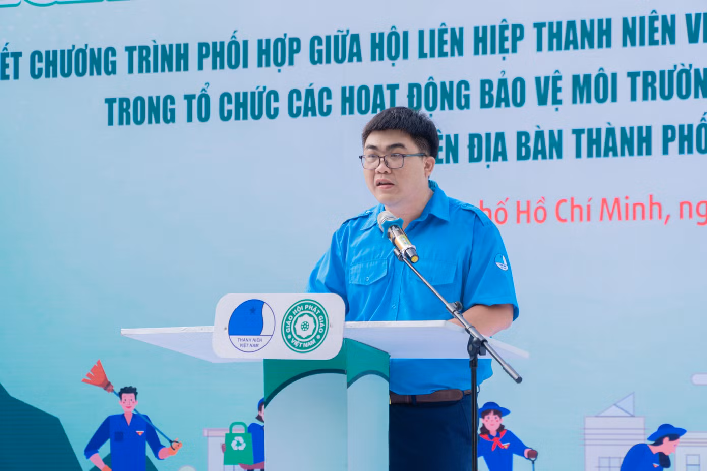 Anh Phạm Lê Minh Khang - Phó Chủ tịch Hội LHTN TP. HCM phát biểu tại chương trình.
