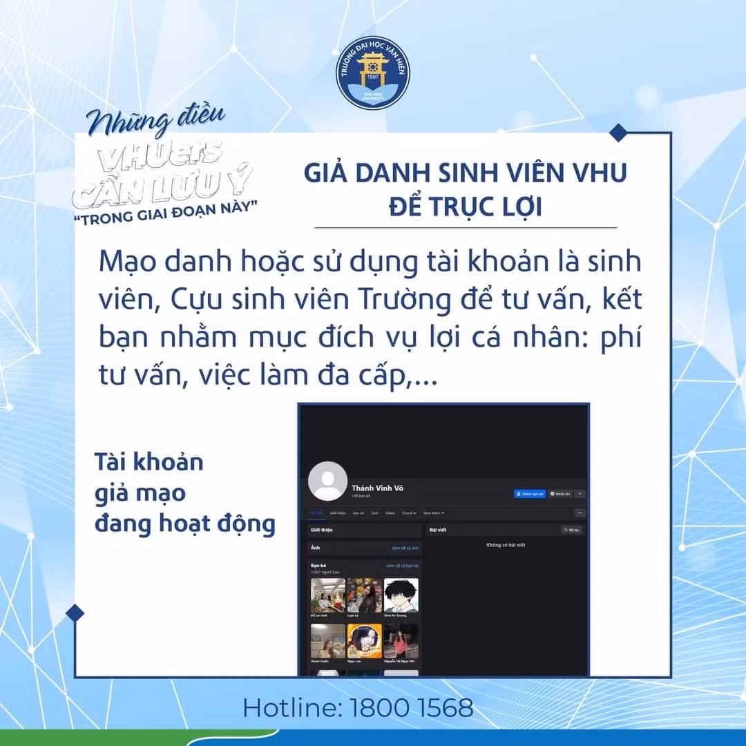 Cảnh báo của trường ĐH Văn Hiến gửi đến sinh viên toàn trường.