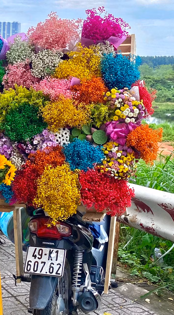 Những chiếc xe chở đầy hoa làm cho mùa Thu ở Sài Gòn trở nên yên bình và lãng mạn hơn. Khoảng thời gian từ 15h đến 18h hằng ngày, có nhiều bạn trẻ đến 'check-in' nhất. Khách đến chụp ảnh sẽ bỏ ra 30.000 đồng/người. Thời gian chụp thoải mái và không giới hạn.