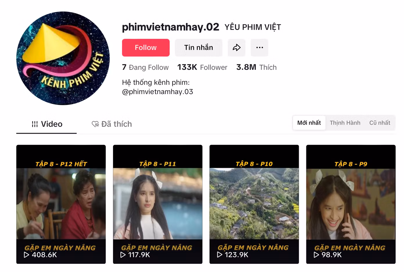 Một kênh TikTok tự ý cắt vụn các tập phim của VTV.