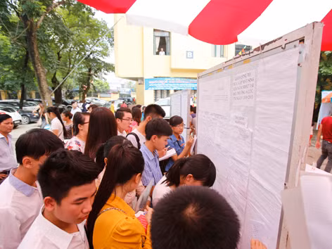 Xem thông báo nhập trường (ảnh chụp tại trường ĐH Công đoàn sáng 13/9). Ảnh: ngọc châu