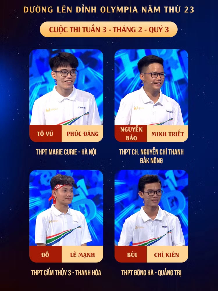 Bốn thí sinh nổi bật với nhiều tài lẻ và thế mạnh riêng. Nguồn: Đường Lên Đỉnh Olympia