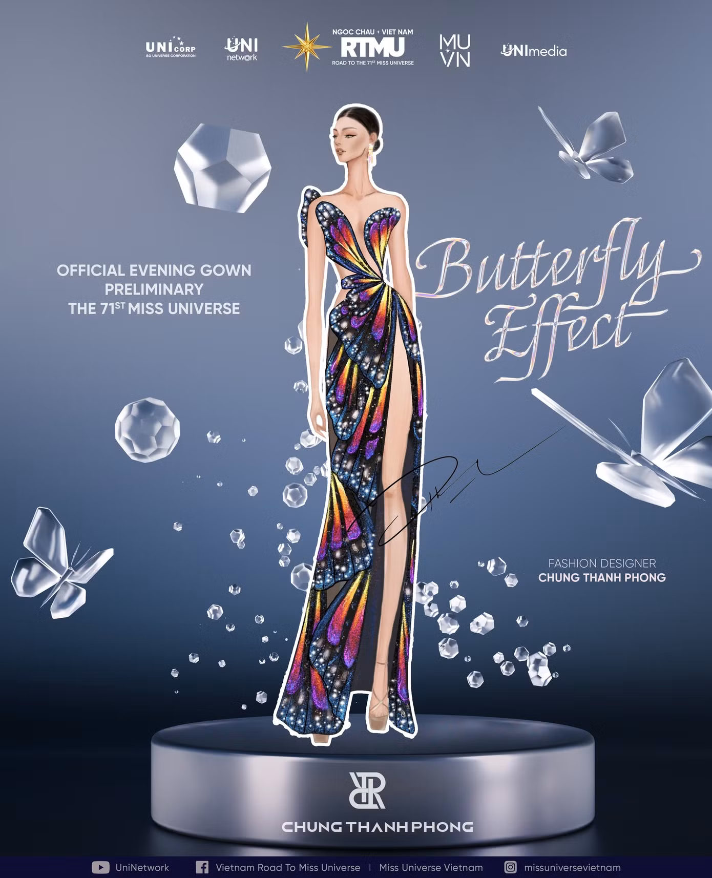 Mẫu váy dạ hội chính thức của Ngọc Châu tại đêm Bán kết Miss Universe.