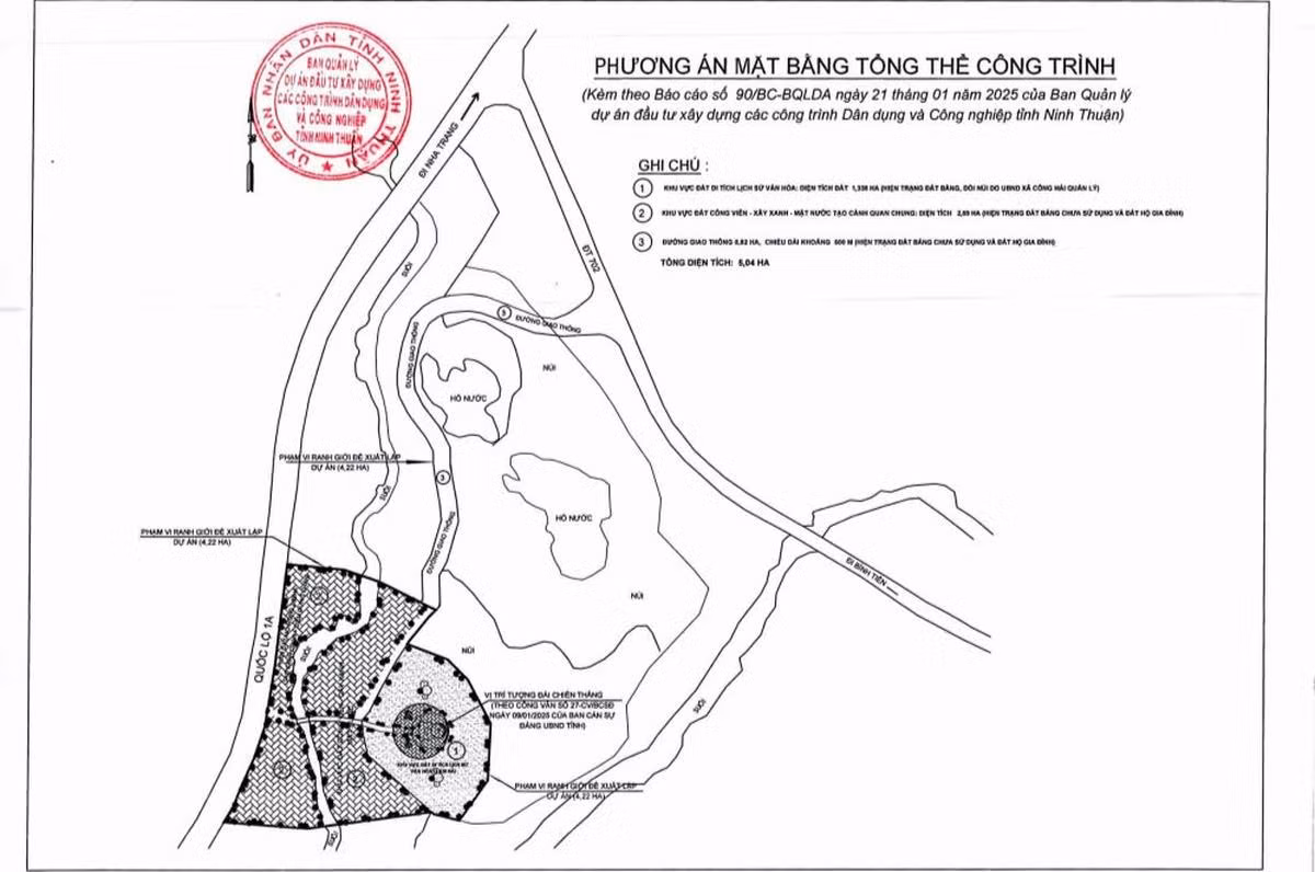 Sơ đồ dự kiến công trình tượng đài Chiến thắng Ninh Thuận mùa xuân 1975.