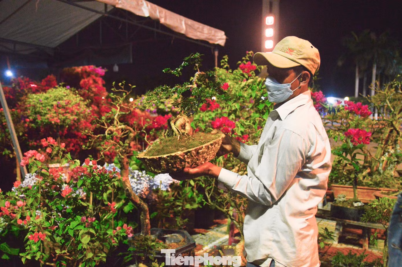 Anh Huỳnh Văn Sang bê những chậu bon sai nhỏ vào lán để cất trước khi tranh thủ ngả lưng