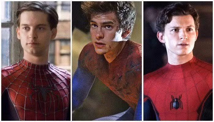 Ba Người Nhện của Tobey, Andrew và Tom. (từ trái qua phải)